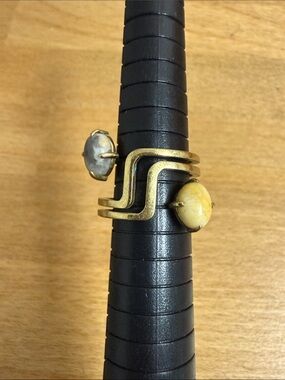 Gold tone faux stone intricate wide statement cocktail ring lines